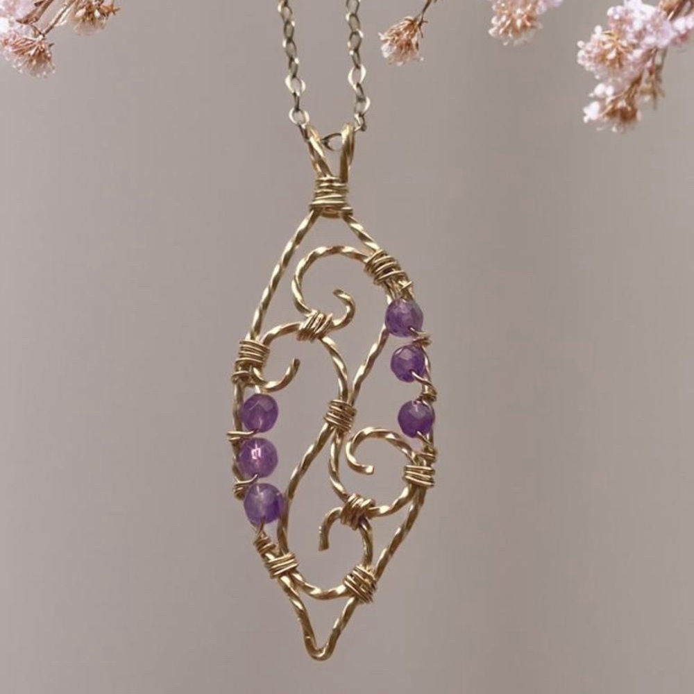 Sterling Wire Wrapped and Amethyst Pendant Necklace 18” long